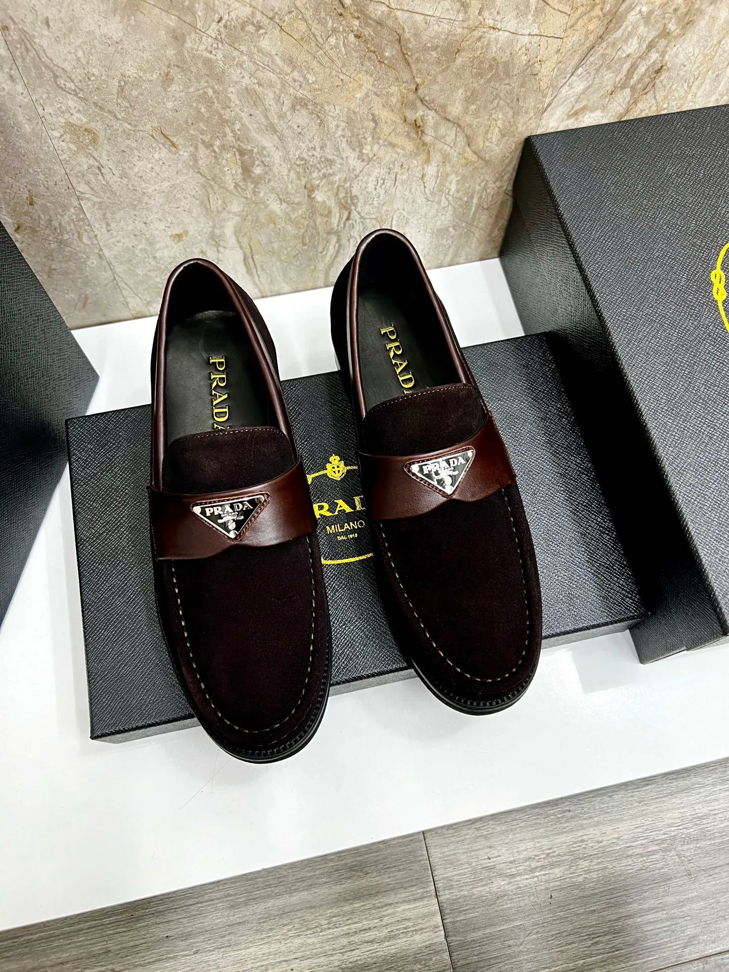 PRADA~ Size: 38-44 (customized 45/46 P: 💰880 P's original official website new high-end men's leather shoes, top-quality original replicas, made of imported open edge beads/calf leather, calf leather breathable lining, original leather outsole!